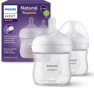 Philips Avent Natural Response Baby Bottle - 2 x 125ml Baby Milk Bottle for Newborns and Up, BPA Free, 0+ Months (Model SCY900/02) : Amazon.co.uk: Hea