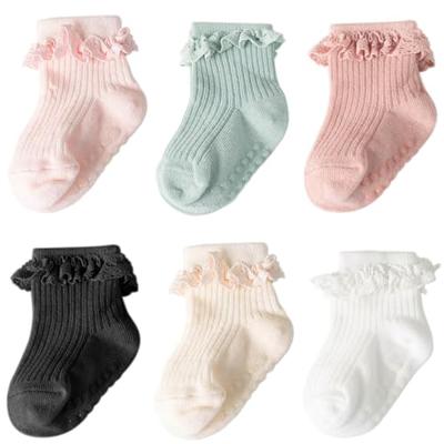 DRESHOW BQUBO Baby Girls Toddler Girls Anti Slip Socks Cute Frilly Ruffle Socks Grip Ankle Baby Sock for Infant Toddler Girl 0-3 Years