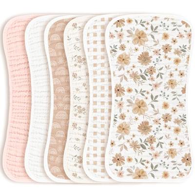 Konssy Muslin Baby Burp Cloths Sets for Unisex- 6 Pack Large 100% Cotton Burping Clothes for Newborn, Baby Girls and Boys