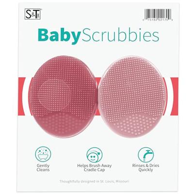 S&T INC. Exfoliating and Massaging Cradle Cap Bath Brushes for Baby, Silicone - 2 Inch x 2.5 Inch, Pink, 2 Pack