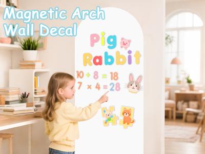 FOTSHARER Magnetic Arch Wall Decal 100x45cm White Chalkboard Contact Paper Peel and Stick Self Adhesive Magnetic Wall Board Sticker with 36 Magnet Let