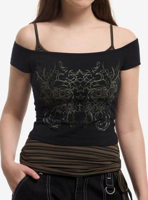 Cosmic Aura Green & Black Stars & Stripes Girls Twofer Top | Hot Topic