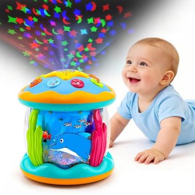 Tsomtto Toddler Toys Ocean Projector Rotating Musical Learning Toys | Light Up Tummy Time Toys for Toddlers Aquarium Crawling Walking Toys Must Have B