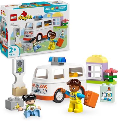 LEGO DUPLO Ambulance & Driver - Toddler Learning Toy for 2  Year Old Boys & Girls - incl. a Car, Small House, 2 Figures & First Aid Bricks - 10447 : A