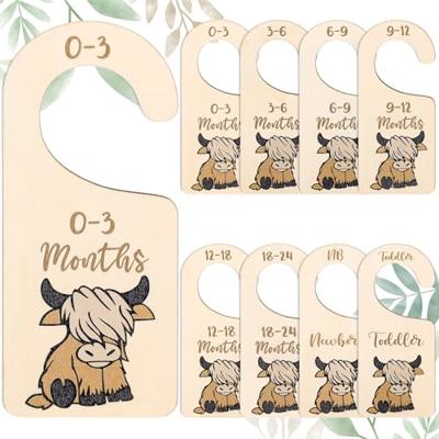 JarThenaAMCS 8Pcs Highland Cow Baby Closet Dividers Cute Farm Cow Hanging Baby Closet Organizer Double-Sided Wardrobe Organizer from Newborn to 24 Mon