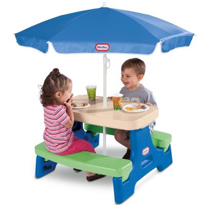 Little Tikes Easy Store Jr. Outdoor Toddler Picnic Play Table with Umbrella, Blue & Green Kiddie Bench - Walmart.com
