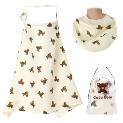 GSrenyu Breastfeeding Cover,Breathable Baby Nursing Cover Cotton Baby Breastfeeding Poncho with Adjustable Strap for Moms in Public(Bear)