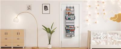 Lifewit Over the Door Storage, 5 Shelf Clear Window Hanging Organiser with 4 Mesh Side Pockets, Anti Tilt 40 lbs Load Behind Door for Dorm, Pantry, Nu