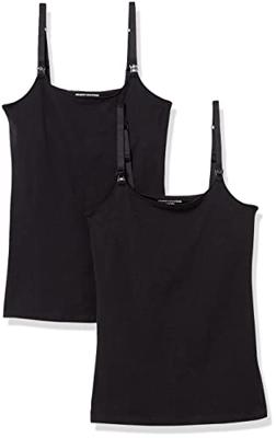 Amazon Essentials Womens Maternity Nursing Tops, Pregnancy Clothes with Adjustable Straps and Built-in Shelf Bra, Pack of 2, Black, Medium