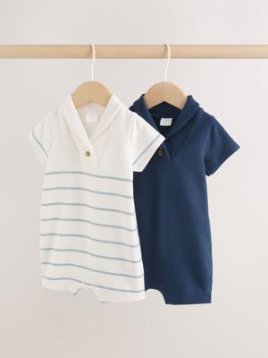 Buy Blue and White Striped Baby Jersey Rompers 2 Pack from Next India