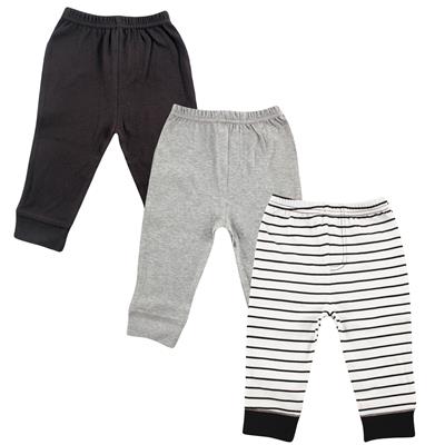Luvable Friends Baby Boy Cotton Pants 3pk, Black Stripe