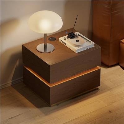 Smart Wooden Nightstand with LED & Wireless Charging | Homary