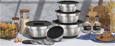 Amazon.com: Umite Chef Mixing Bowls with Airtight Lids Set, 8PCS Stainless Steel Nesting Bowls with Grater Attachments, Non-Slip Bottoms, 5, 4, 3.5, 2