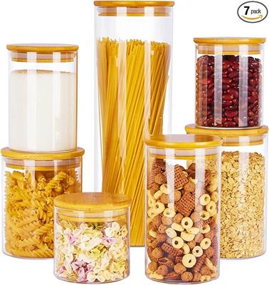 Amazon.com: Vtopmart Glass Food Storage Jars, 7 Pack Kitchen Containers with Airtight Bamboo Wooden Lids for Pasta, Cookies, Nuts, Coffee Beans, Cerea