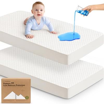 2-Pack Waterproof Crib Mattress Protector Cover Fitted - Quiet Baby Crib Mattress Pad Sheets, 52 x 28 Soft Quilted Cotton Baby Sheet, Machine Washab
