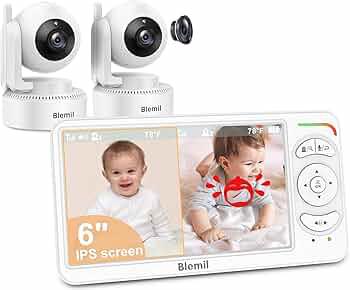 6 Baby Monitor with 2 Cameras and Audio 30 Hours Battery Upgrade Split Screen Video Baby Monitor Remote Pan-Tilt-Zoom 178°Wide-Angle 150 Languages No