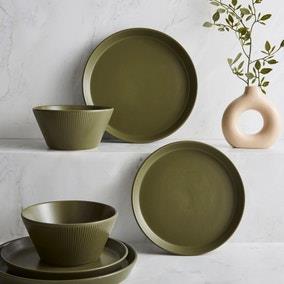 Johnson 12 Piece Ribbed Stoneware Dinner Set | Dunelm
