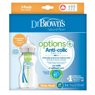 Dr Brown’s 270 ml Wide Neck Feeding Bottle Options  with Level 1 Teat 3-Pack