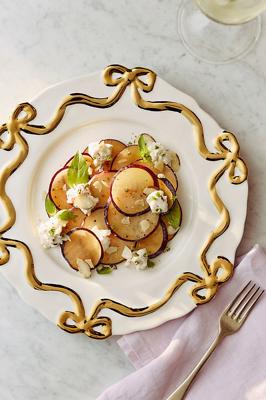 Benedita Gold Bow Stoneware Dinner Plates, Set of 4 | Anthropologie