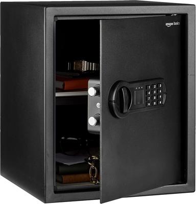 Amazon Basics Steel Home Security Safe with Programmable Electronic Combination Lock for Documents, Jewelry, Valuables, 1.52 Cubic Feet, Black, 13.8W