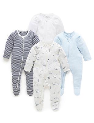 4 Pack Baby Growsuits – Blue Bear | Purebaby - Purebaby