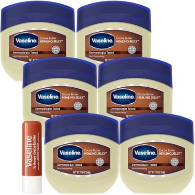 Vaseline Cocoa Butter Healing Jelly Travel-Size 6-Pack – Rich Moisturizing Ointment, Skin Protectant for Soothing Cracked, Dry Skin, 1.75 Oz Ea