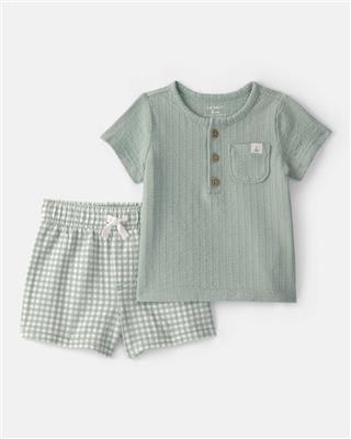 Baby 2-Piece Gingham Top & Short Set - Green | Carters