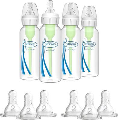 Amazon.com : Dr. Browns Options+ Anti-Colic Baby Bottle - 8oz - 4 Pack and Dr. Browns Original Nipple, Level 2 (3m+), 6 Count : Baby