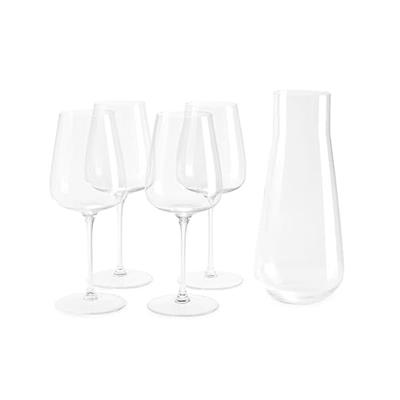 Fable Premium Wine Set - Includes 4 Crystal Wine Glasses and 1 Durable Glass Carafe - Dishwasher Safe Crystalware Bundle with Matching Carafe, Clear
