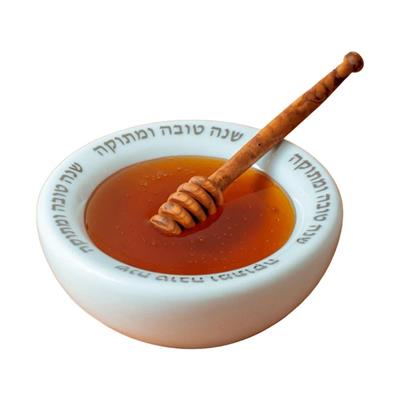 Green Judaica Porcelain Honey Dish