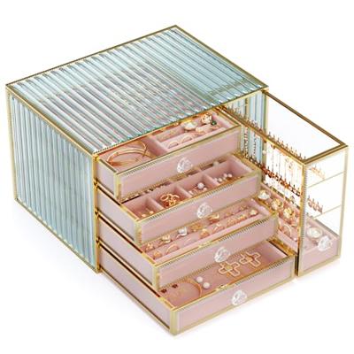 Youdepot Tempered Glass 5-Drawer Jewelry Organizer Box for Women