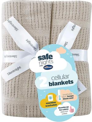 Silentnight Safe Nights Baby Blanket - Pack of 2 Soft 100% Cotton Cellular Baby Blanket for Newborn Ideal for Cot, Crib, Moses Basket and Pram - Baby