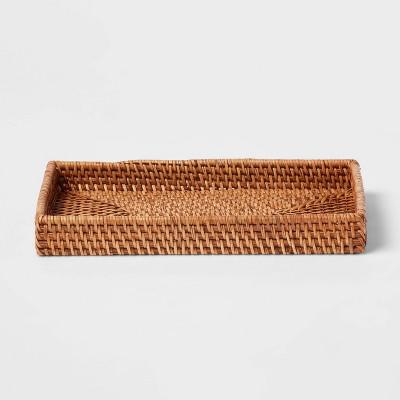 Rattan Tray Light Brown - Threshold™: Vanity Organizer, Spot Clean, Bathroom Accessory, 10.25 Width : Target