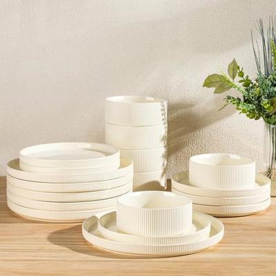 TheTerra Ceramic Dinnerware Sets for 6, 18 Pieces Porcelain Lightweight Plates and Bowls Sets, Scratch Resistant Dish Set, Oven & Microwave & Dishwash