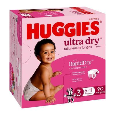 Buy Huggies Ultra Dry Nappies Girl Size 3 Jumbo 90 Pack online at Chemist Warehouse