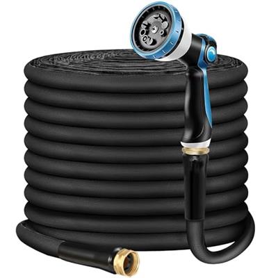 Non-Expandable Garden Hose 100feet, Flexible Water Hose with 10 Function Hose Nozzle, Lightweight, T