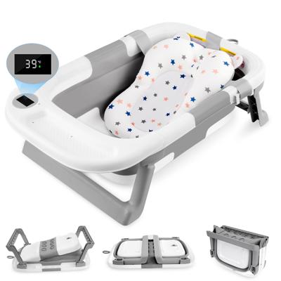 Folding Baby Bath Tub with Soft Support Cushion and Temperature Sensor, Anti-Slip Portable Travel Bathtub Shower Basin (59x40x20cm,Grey) - Walmart.ca