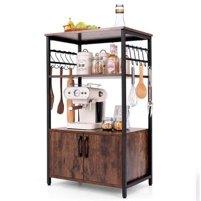Costway 3-Tier Kitchen Baker’s Rack with Cabinet 2 Open Shelves 10 S-Shaped Hooks : Target