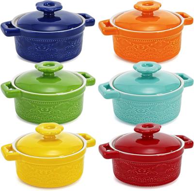 Amazon.com: Hacaroa Set of 6 Mini Cocotte with Lid, 8 Oz Ceramic Ramekins with Handles, Small Casserole Dishes Individual Serving Pot for Baking, Souf