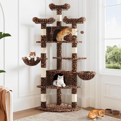 Amazon.com : Allewie 73in Fan-Shaped Space-Saving Corner Cat Tower/Multi-Level Tall Cat Tree for Indoor Kitties/Cozy Baskets/Condos/House/Perches/Sisa