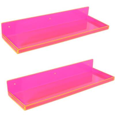 HappyDino Floating Shelves for Wall Acrylic Wall Shelves for Bedroom Bathroom Living Room Kitchen 16.5X5.5, Pack of 2, Neon Pink