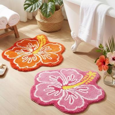 Drydiet 2 Pcs 24 in Hibiscus Flowers Bathroom Rugs Soft Thickened