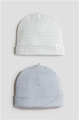 2-pack cotton beanies - Light dusty blue/Striped - Kids | H&M IN