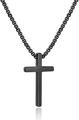 M MOOHAM Cross Necklace for Men Boys Gift - Confirmation First Communion Easter Gifts for Teen Teenage Boys, Black Stainless Steel Cross Pendant Neckl