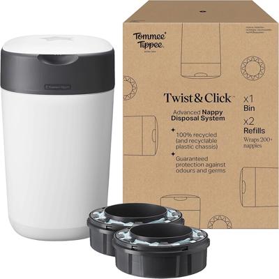 Tommee Tippee Twist & Click Nappy Bin, Exclusive Pack with 2 Refill Cassettes (1 Pre-Loaded, 1 Extra), Guaranteed Odour & Germ Protection, Large Capac