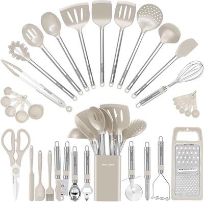 Amazon.com: Kitchen Utensil Set-Silicone Cooking Utensils-33 Kitchen Gadgets & Spoons for Nonstick Cookware-Silicone and Stainless Steel Spatula Set-B