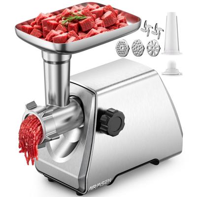 AIRMSEN Electric 3 in 1 Meat Grinder, Stainless Steel Meat Mincer with 2 Blades & 3 Plates, Sausage & Kubbe Maker Kit, Fixed Lock, Food Grinder for Ho