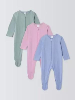 John Lewis Baby Pointelle Zip Up Sleepsuits, Pack of 3, Multi