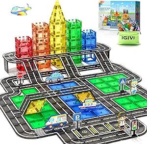 Amazon.com: IGIVI 104 PCS Magnetic Tiles Road Set, STEM Construction Toys for Kids Ages 3-5 5-7 4-8, Magnet Building Blocks for Toddler Toys Games, Ch
