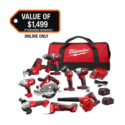 Milwaukee M18 18-Volt Lithium-Ion Cordless Combo Kit (9-Tool) with (2) Batteries, Charger, and Tool Bag 2694-29 - The Home Depot